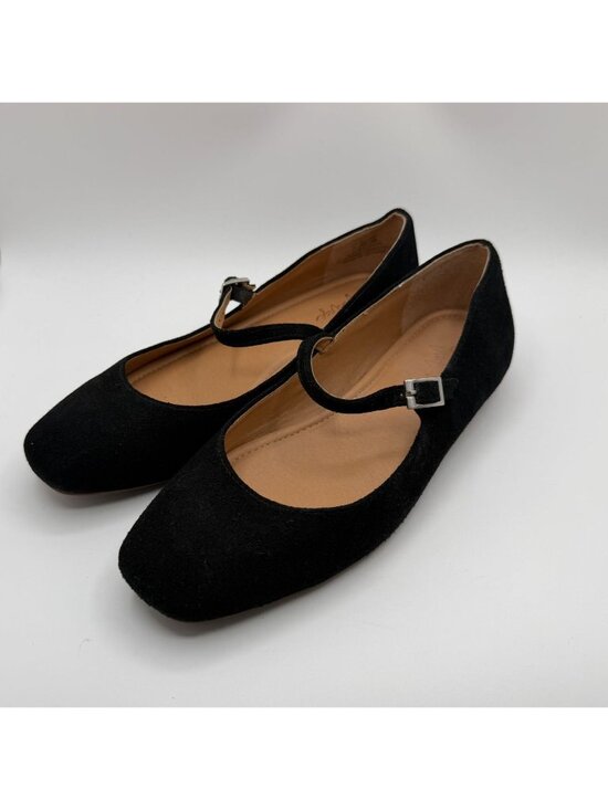 Crown Vintage Shoes - Crown Vintage Sillani Mary Jane Flats Women Size 7.5M Black Leather Preppy